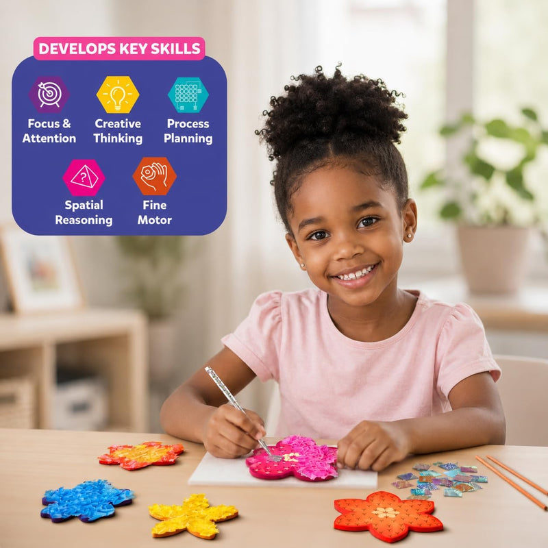 Skillmatics Poke-in Art – Flower Bouquet, Wood Craft Kit, Gift for Kids | Mess-Free, DIY Room Decor, Fine Motor Skills, Pretend Play, Screen-Free Travel Activity, Girls & Boys Ages 4, 5, 6, 7, 8, 9