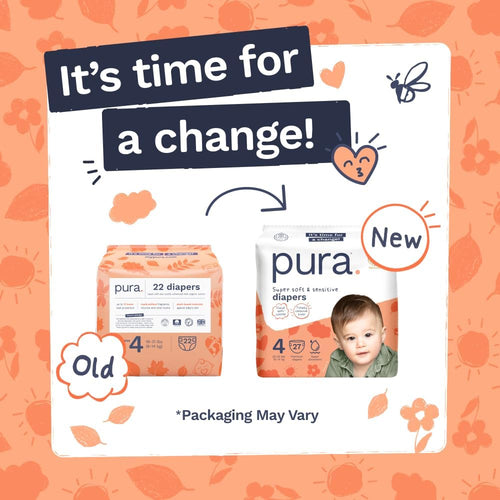 Pura Baby Diapers Size 4 (22-32 lbs) 108 Count Sensitive Skin | 12 Hour Leak Protection, New Blowout Blocker, Cloud Soft, Totally Chlorine Free*, Allergy UK Certified