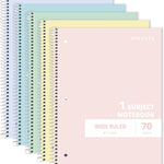 ONAVIA 1 Subject Spiral Notebook Wide Ruled 5 Pack, 140 Pages, Assorted | 70 Sheets, 7.5 x 10.5 in, 3-Hole Punched, School Notebook, Wide Ruled Paper, Study, Students