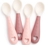 4-Pack Silicone Baby Spoons, Seposeve Soft Gum-Friendly First Feeding Spoons for Babies, Baby Feeding Utensils Essentials, Easy-Grip Handle, BPA Free, Dishwasher Safe, 2 Pink 2 Purple
