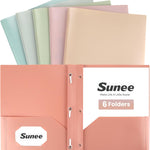 SUNEE 3-Prong Plastic Folders with Pockets (6 Pack, Pastel Colors) 2 Pocket Folders with Fasteners, Tear-Resistant Plastic Pockets, and Fit Letter Size Paper, Use for School Office Home Business