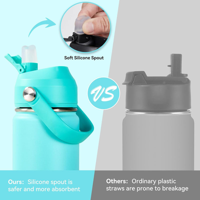 Fijinhom 18oz Insulated Stainless Steel Water Bottle, Wide Mouth Double Wall Vacuum, Silicone Straw, Sweat & Leak Proof, BPA Free Insulated Water Flask for Travel, Keep Cold 24h Hot 12h, Sky