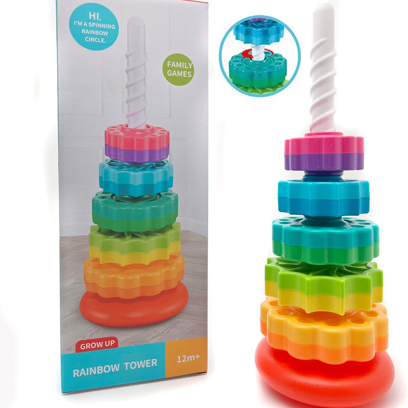LUCKFUTURE Spinning Stacking Toys, Educational Toddler Toy Stacking Rings Baby Toys, Montessori Toy for Girls and Boys, Spin Gears Christmas Birthday Gift for 1-3 Year Old