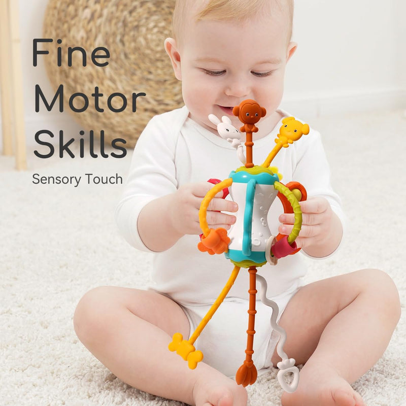 Baby Airplane Travel Toy for Toddlers 1-3, Silicone Pull String Sensory Toy | Airplane Travel Essential for Baby Infant Flights, Car Rides and Stroller Carseat,Silicone Pull String Toy for Toddler 1 2 3