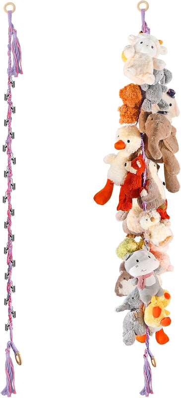 CERETIA 80" 2-Pack Cotton Hanging Storage Chain For Stuffed Animals Storage with 20 Metal Clips, Stuffed Animal Organizer Chain for Wall Corner Nursery Play Room, White