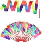 dervea 20 Pack Ribbon Dancing Wands Party Favors for Kids, Rainbow Birthday Decorations, Princess Party Supplies, Girls Party Games, Gymnastics Goody Bag Stuffers (Rainbow)
