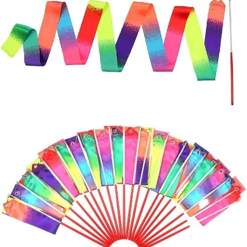 dervea 20 Pack Ribbon Dancing Wands Party Favors for Kids, Rainbow Birthday Decorations, Princess Party Supplies, Girls Party Games, Gymnastics Goody Bag Stuffers (Rainbow)