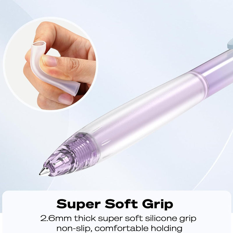 WRITECH Retractable Gel Ink Pens: 0.7mm Fine Point Black-Ink Aesthetic Gradient Color Barrel Soft Grip Medium Point Pen 5ct with 5 Refills for Journaling Smooth Writing Quick-dry No Bleed