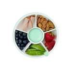 GoBe Kids Small Snack Spinner Flip Bundle with Hand Strap and Sticker Sheet - Reusable Snack Container with 5 Compartment Dispenser and Lid | BPA/PVC Free | Dishwasher Safe | No Spill- Macaron Blue