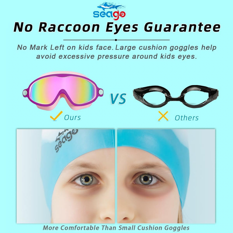 Seago Swim Goggles 2 Pack Anti-Fog Anti-UV Wide View Swimming Goggles for Kids 3-14