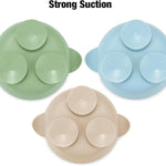 PandaEar 3 Pack Stainless Steel Baby Suction Bowls, Non-Slip Child Food Bowl with Silicone Sleeve for Kids Toddlers Infants, Unbreakable & Mess Free (Blue Green Beige)