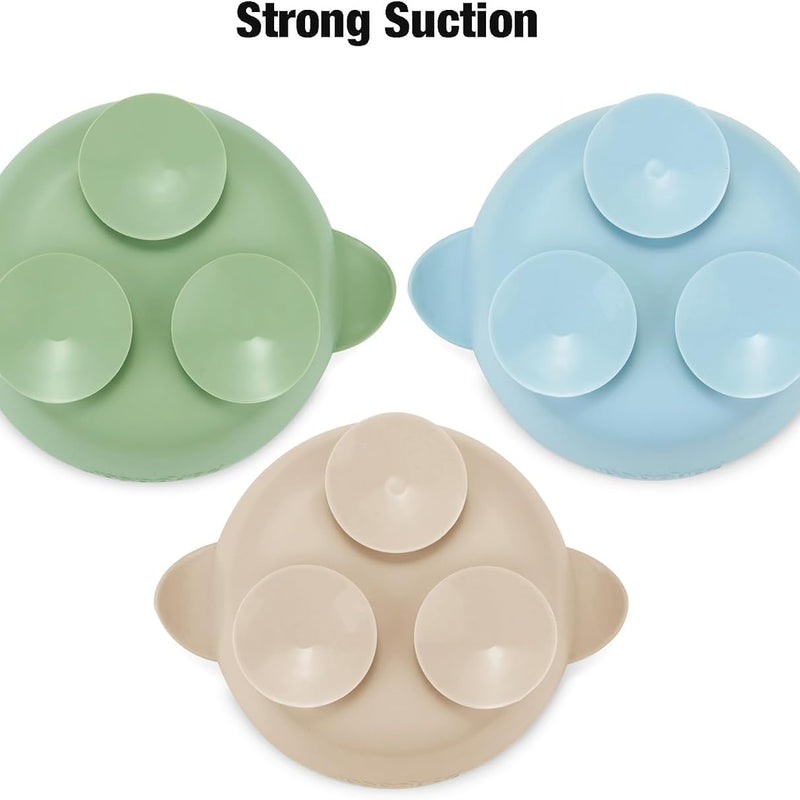 PandaEar 3 Pack Stainless Steel Baby Suction Bowls, Non-Slip Child Food Bowl with Silicone Sleeve for Kids Toddlers Infants, Unbreakable & Mess Free (Blue Green Beige)