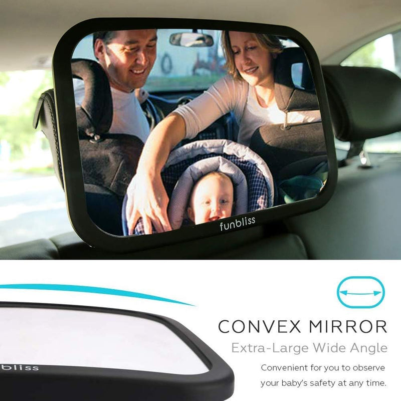 Funbliss Baby Car Mirror for Rear Facing Seat | 360° Rotation, Safety Certified Shatterproof Acrylic Glass, Clear Wide View,Infant Mirror for Car Seat Rear Facing