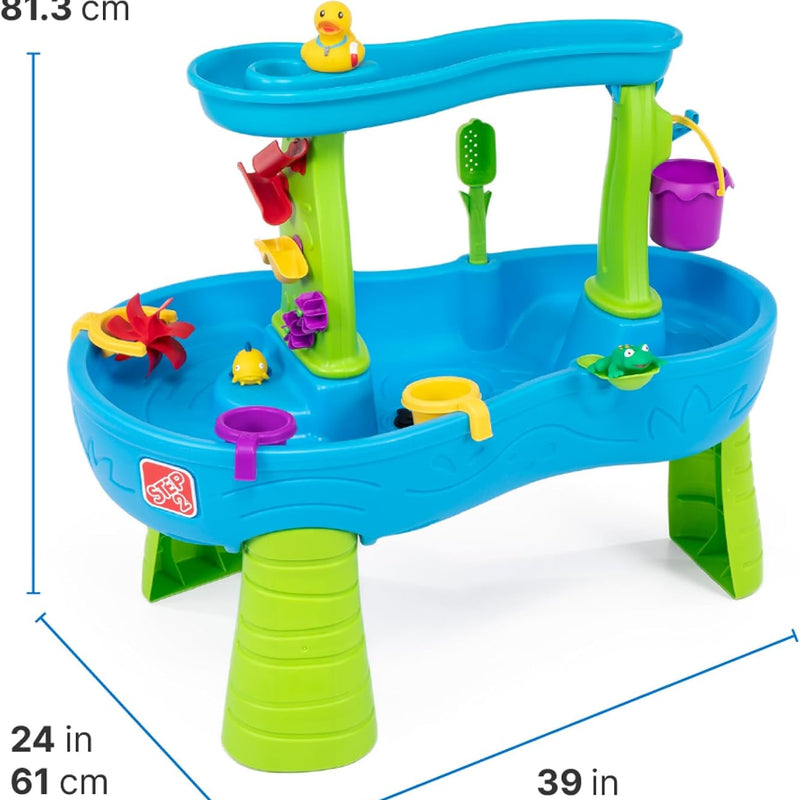 Step2 Rain Showers Splash Pond Toddler Water Table, Outdoor Kids Water Sensory Table, Ages 18+ Months, 13 Piece Water Toy Accessories, Blue & Green