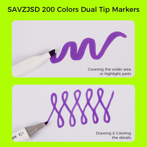 SAVZJSD Alcohol Markers, 200 Colors Alcohol Markers Set, Dual Tip Markers for Adults, Artists in Coloring, Sketching & Drawing (Fine & Broad)