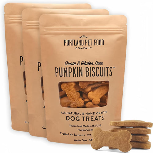 Portland Pet Food Pumpkin Dog Treats, Healthy, Grain-Free Biscuits 3 Pack | Human-Grade, Limited Ingredient, Natural Low Calorie Training Treats for Small & Large Dogs, Puppy to Senior, Made in USA