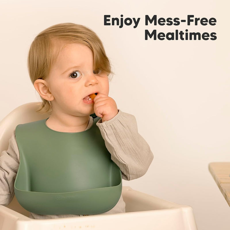 KeaBabies 2-Pack Silicone Bibs for Babies, Toddlers Girl, Boy (Slate) | Sturdy Food-Grade Baby Bibs for Eating, Large Food Catcher, Easy Clean & Put On, Waterproof Baby Feeding Essentials, BPA-Free