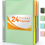 Forvencer 12 Pocket Project Organizer, 1/6-cut Tab Binder Organizer with Sticky Labels, Multi Pocket Folder with Zipper Pouch, Folder Binder Spiral Pocket Notebook, Office Supplies, Letter Size, Pink