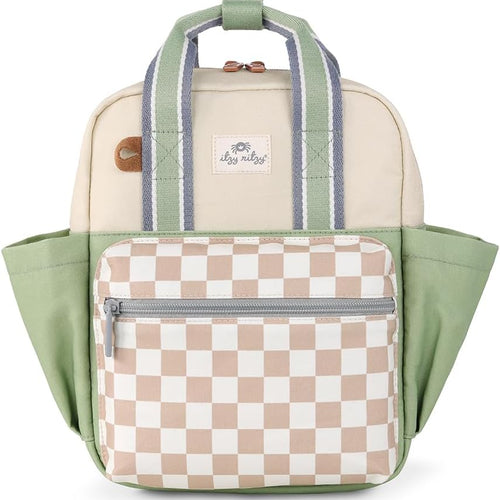 Itzy Ritzy Toddler Backpack, Daycare Bag w/Spacious Interior, Checkerboard | Adjustable Straps, Wipeable Lining, 2 Side Pockets, Front Zipper, & Name Label - Keeps Essentials Organized for Daily Travel