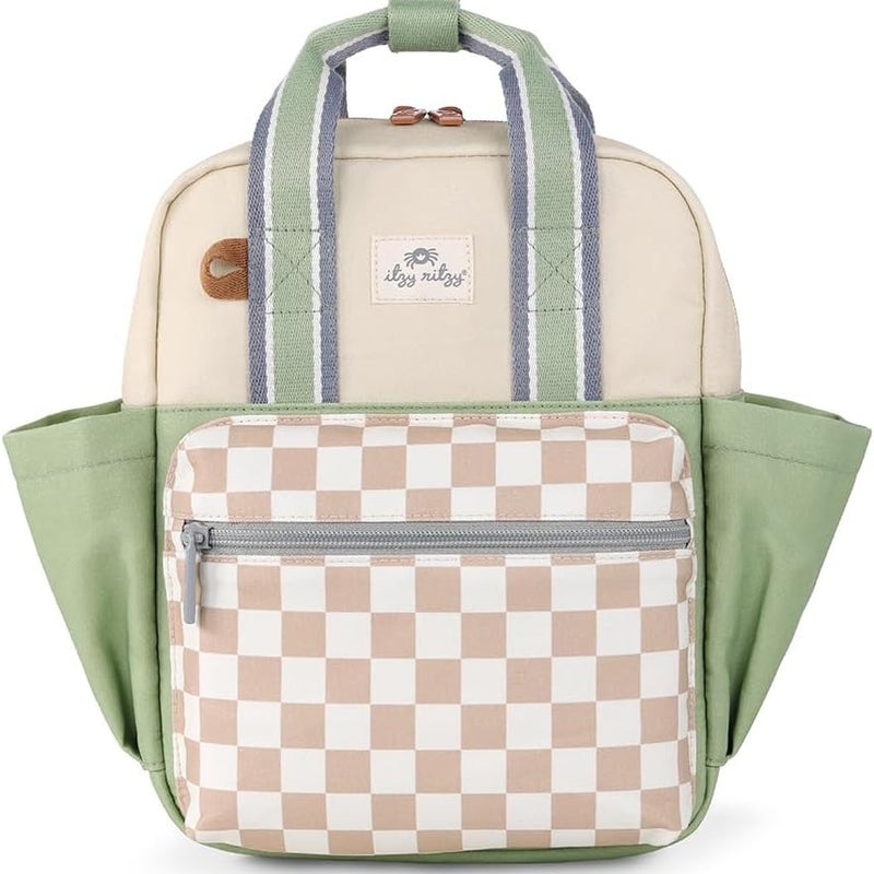 Itzy Ritzy Toddler Backpack, Daycare Bag w/Spacious Interior, Checkerboard | Adjustable Straps, Wipeable Lining, 2 Side Pockets, Front Zipper, & Name Label - Keeps Essentials Organized for Daily Travel