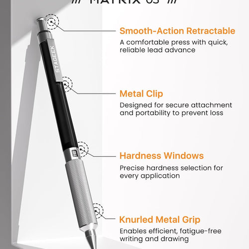 STAGEEK 0.5mm Mechanical Pencil, Metal Art & Drafting Pencil with Eraser and 60 HB Lead Refills, Professional Drawing Pencil for Artists, Students, School, Office, Writing, Sketching, Drafting(Black)
