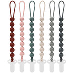 4-Pack Silicone Pacifier Clips with One-Piece Beads for Baby Boys and Girls - Flexible and Rust-Free Holders for Teething Relief and Baby Essentials, Safe for Newborns (Grey)