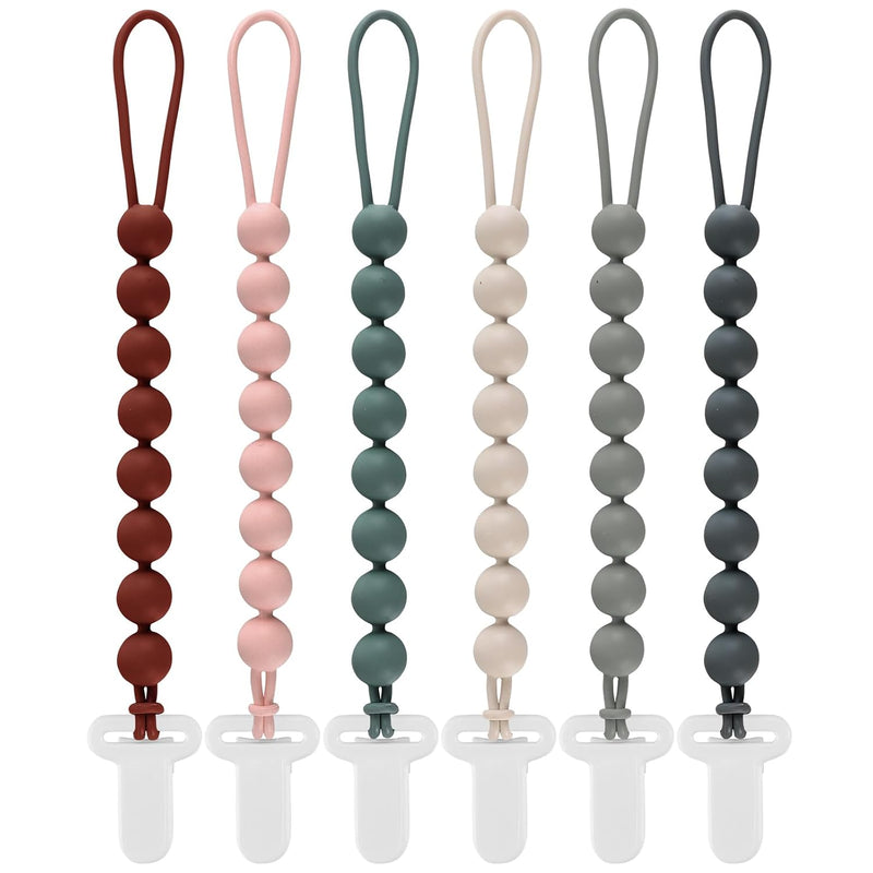 4-Pack Silicone Pacifier Clips with One-Piece Beads for Baby Boys and Girls - Flexible and Rust-Free Holders for Teething Relief and Baby Essentials, Safe for Newborns (Grey)