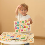 6-pack Wooden Peg Puzzles for Toddlers, Alphabet Number Shape Animal Dinosaur Vehicle Preschool Learning Toys
