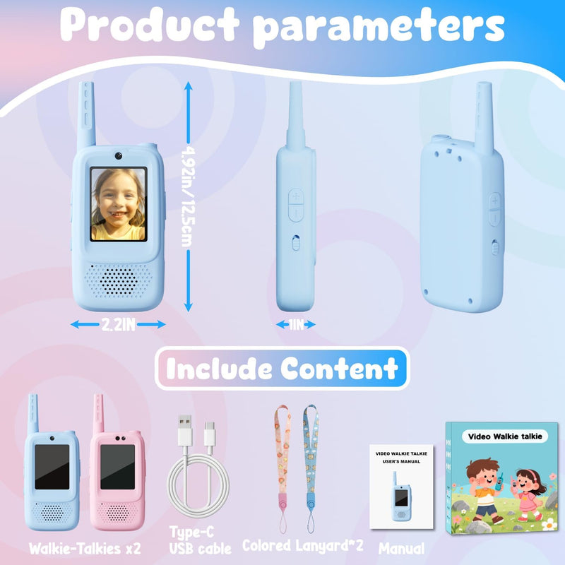Video Walkie Talkies for Kids: Rechargeable 2-Pack with Real-Time Video, Voice Effects, and Secure Connection