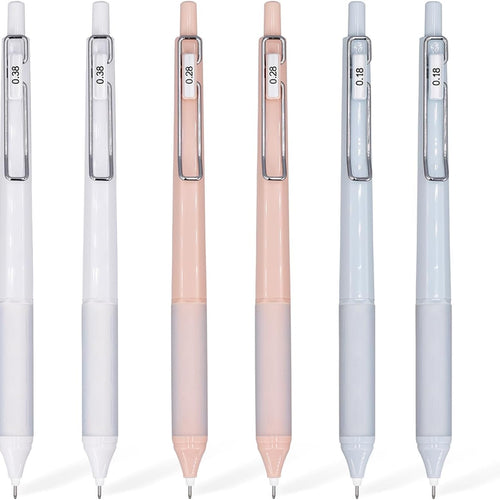 6pcs Gel Pen set, Black Ink Pens 0.18mm /0.28mm / 0.38mm Ultra Fine point Smooth Writing Pens with Silicone Grip, Retractable Cute Pens for Journaling NoteTaking sketching drawing stationery
