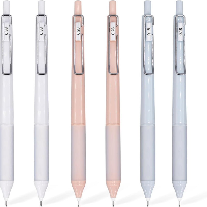 6pcs Gel Pen set, Black Ink Pens 0.18mm /0.28mm / 0.38mm Ultra Fine point Smooth Writing Pens with Silicone Grip, Retractable Cute Pens for Journaling NoteTaking sketching drawing stationery
