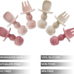 PandaEar 6 Pack Silicone Baby Spoons and Fork Feeding Set- Anti-Choke First Self Feeding Utensils for Baby Led Weaning Ages 3 Months -Pink