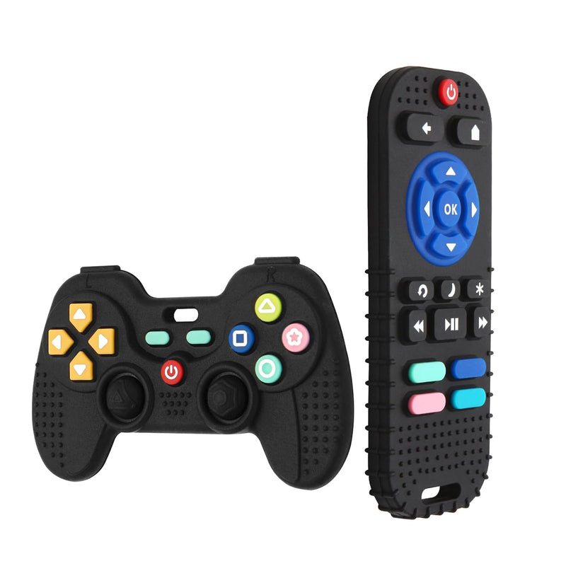 hooku 2 pack silicone teething toys for babies 0-6 months with remote control design and sensory textures