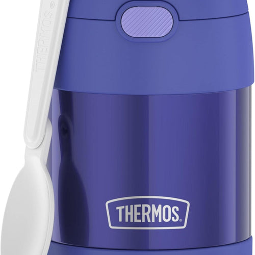 THERMOS FUNTAINER Insulated Food Jar, 10 Ounce, Kid Friendly Food Jar with Foldable Spoon, Purple