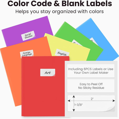 Sooez Plastic Folders with Pockets and Prongs, 6 Pack Pocket Folders with Prongs, Heavy Duty 3 Prong 2-Pocket Folders for Document, Colored File Folder Back to School Supplies for Kids