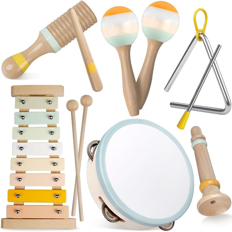 Montessori Wooden Toys: Toddler Musical Instruments Set with Boho Xylophone, Safe for Kids 3+