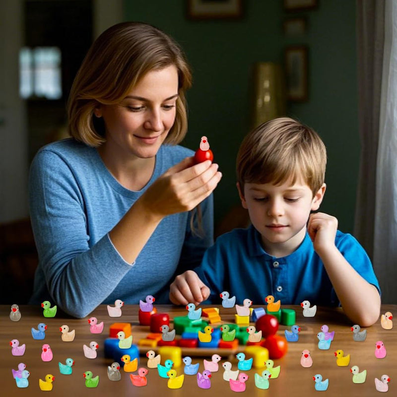 JYXT 250 Pcs Mini Resin Ducks Glow in The Dark, Tiny Animals Figures to Hide Luminous Miniature Plastic Duck for Fish Tank Aquarium Fairy Garden Dollhouse Micro Landscape Birthday Parties Decor