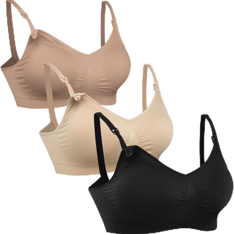 HOFISH 3PACK Full Bust Seamless Nursing Maternity Bras Bralette S-XXL with Extra Bra Extenders & Clips