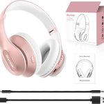 Wireless Bluetooth Headphones Over Ear 65H Playtime HiFi Stereo Headset with Microphone and 6EQ Modes Foldable Bluetooth V6.0 Headphones for Travel Smartphone Computer Laptop Rose Gold