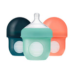 Boon Nursh Bottles - Slow Flow - Silicone Baby Bottles Help Ease Colic Symptoms - Formula and Breast Milk Only Touch Platinum Food-Safe Silicone - Pink - 0-3 Months - 3 Count - 4 Ounce