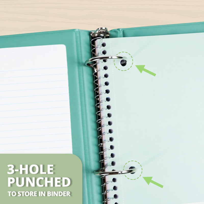 ONAVIA 1 Subject Spiral Notebook Wide Ruled 5 Pack, 140 Pages, Assorted | 70 Sheets, 7.5 x 10.5 in, 3-Hole Punched, School Notebook, Wide Ruled Paper, Study, Students