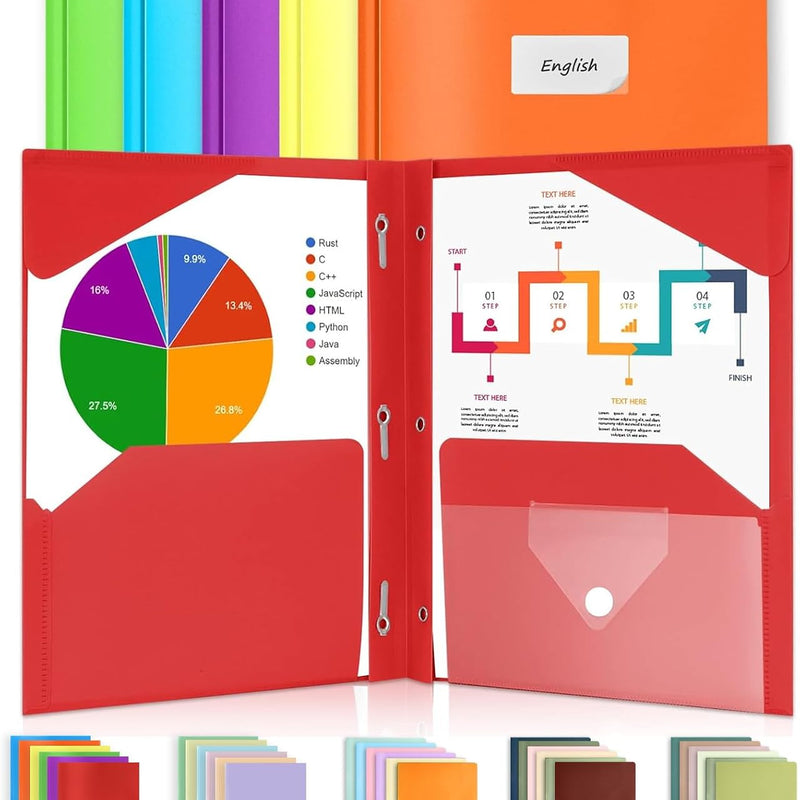 Sooez Folders with Pockets and Prong, 6 Pack, Pastels Colors, File Folders with Prongs, 2 Pocket Folders Bulk, Plastic Folder, School Folder College Supplies, Aesthetic Nursing Cute School Supplies