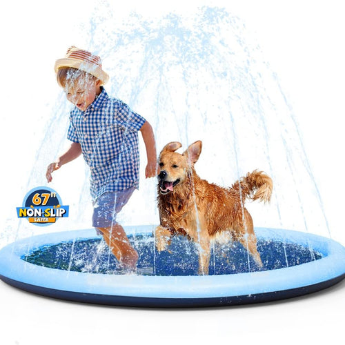 VISTOP 67" Non-Slip Splash Pad for Kids and Dogs, Thickened Sprinkler Pool for Toddlers, Outdoor Backyard Water Toys, Fun Fountain Play Mat for Babies, Children & Pets Blue