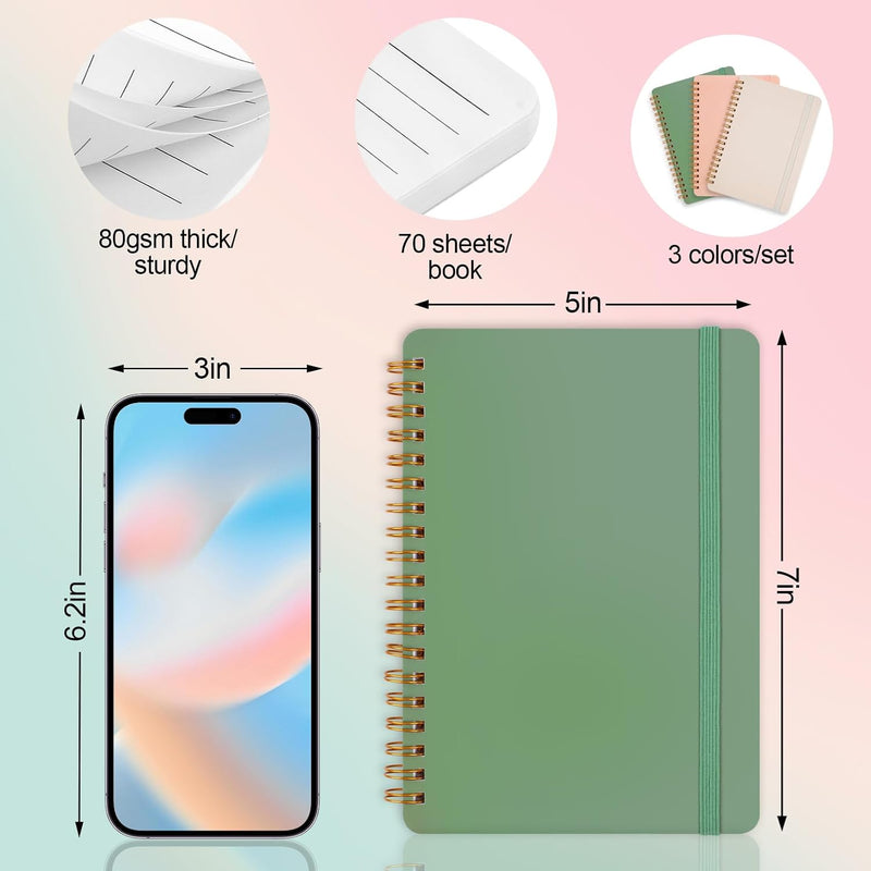 Utron 3 PCS Small Spiral Notebook 5x7, Notebooks for Note Taking, Morandi Spiral Journal Notebook, Work Notebook Small Notebooks 5x7 with Strap, Cute Notebooks for Women 70 Sheets/Note Books