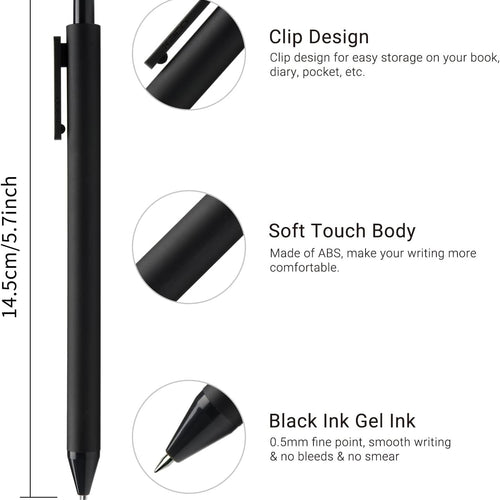 Kaco Gel Pens, 0.5 mm Fine Point, Black Ink 10 Count, Quick Dry Smooth Writing, Aesthetic Office Supplies Refillable Retractable