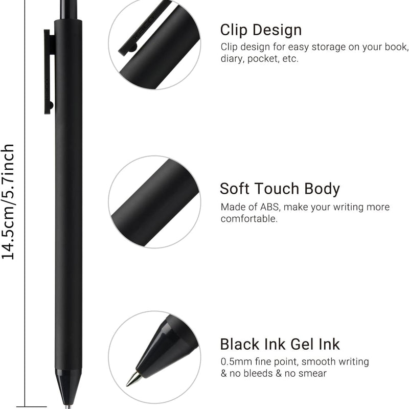 Kaco Gel Pens, 0.5 mm Fine Point, Black Ink 10 Count, Quick Dry Smooth Writing, Aesthetic Office Supplies Refillable Retractable