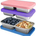 3 Pack Stainless Steel Snack Containers for Kids, Reusable Snack Containers with Silicone Lids, 2 Compartment Toddler Snack Containers for Daycare, School Lunch and Travel, 15 oz