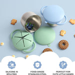 2 Pack Snack Cups for Toddlers Spill Proof - Detachable Stainless Steel Toddler Snack Cups with Silicone Lids & Handles - Dishwasher Safe Snack Container for Mess-Free Snacking（Blue-purple and Green)