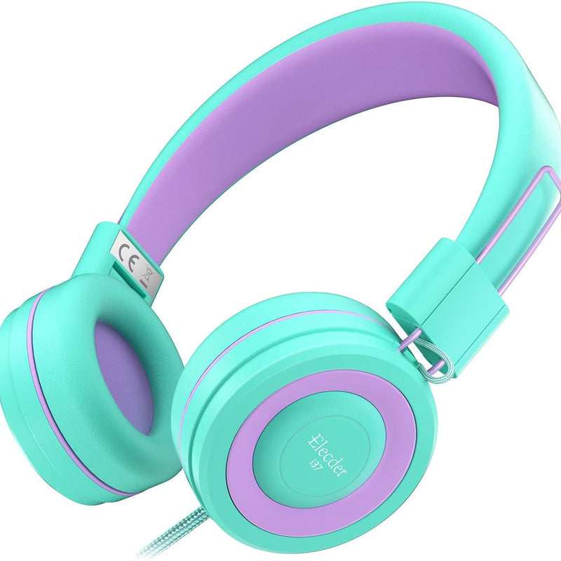ELECDER i37 Kids Headphones for School Children Girls Boys Teens, Green | Foldable Adjustable Lightweight, 3.5mm Audio Jack On Ear Headphones for Smartphones Chromebook Computer PC Tablets Travel