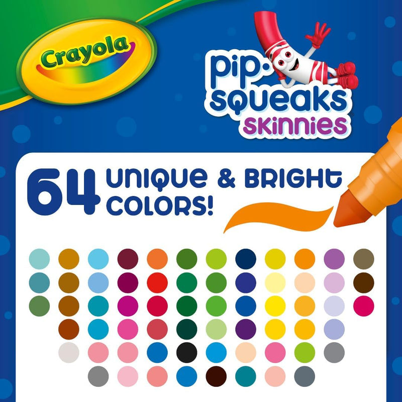 Crayola Pip-Squeaks Skinnies Washable Markers (64ct), Mini Markers for Kids, Coloring Markers, Craft Supplies, Kids Holiday Gift, 3+